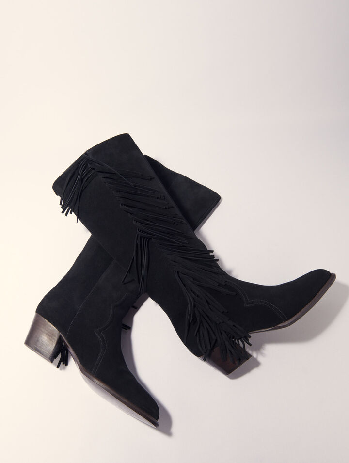 Fringed suede cowboy boots