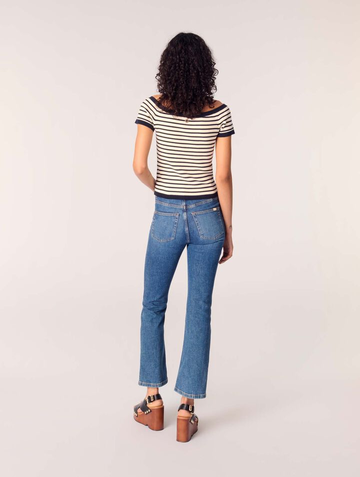 Rib knit top with boat neck