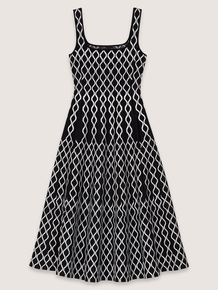 Maje Jacquard Knit Midi Dress In Black / White