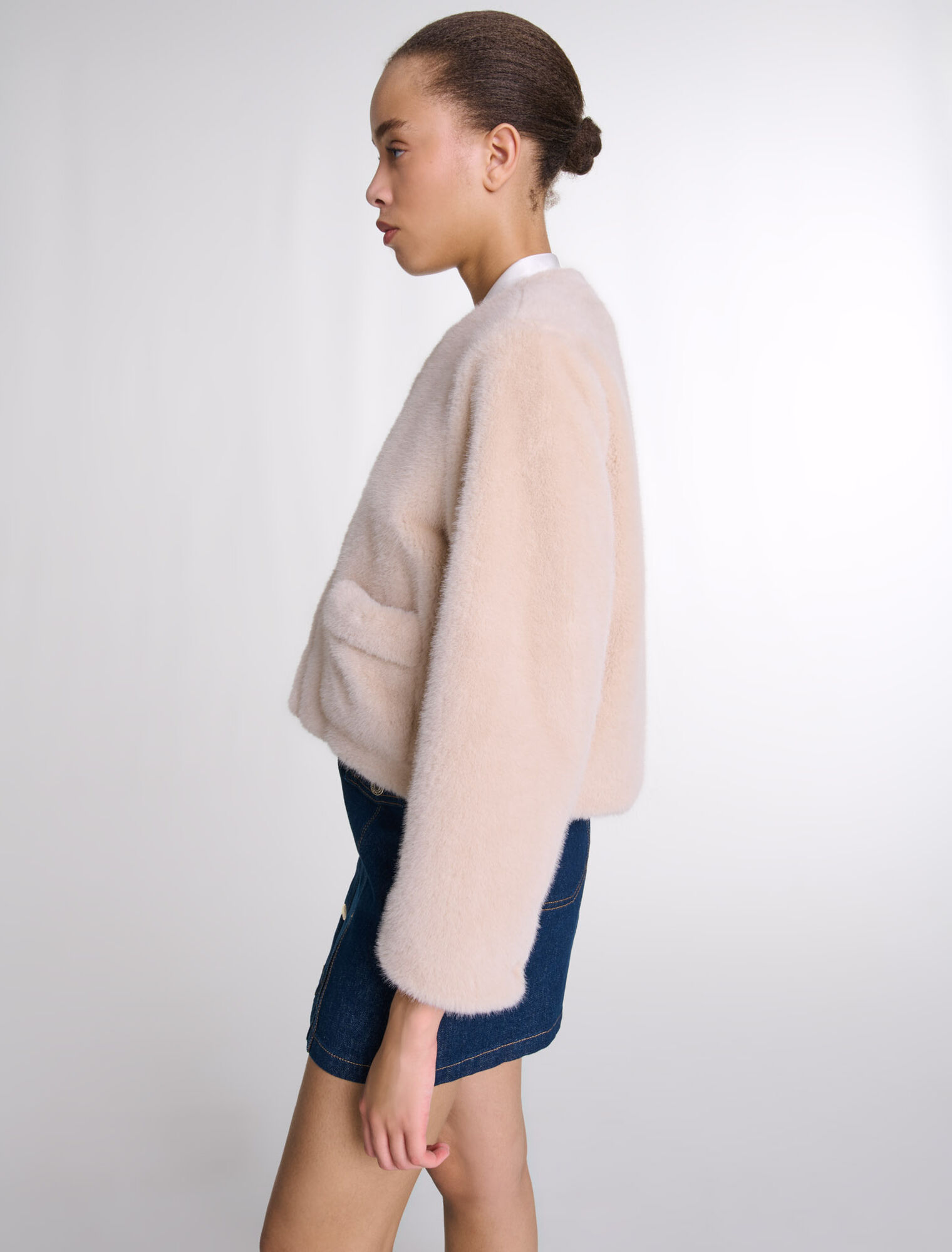 Cropped faux fur jacket