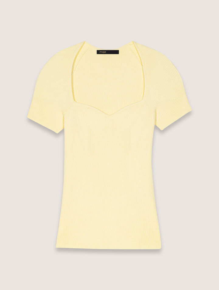 Maje Moka Rib-knit Sweater In Yellow