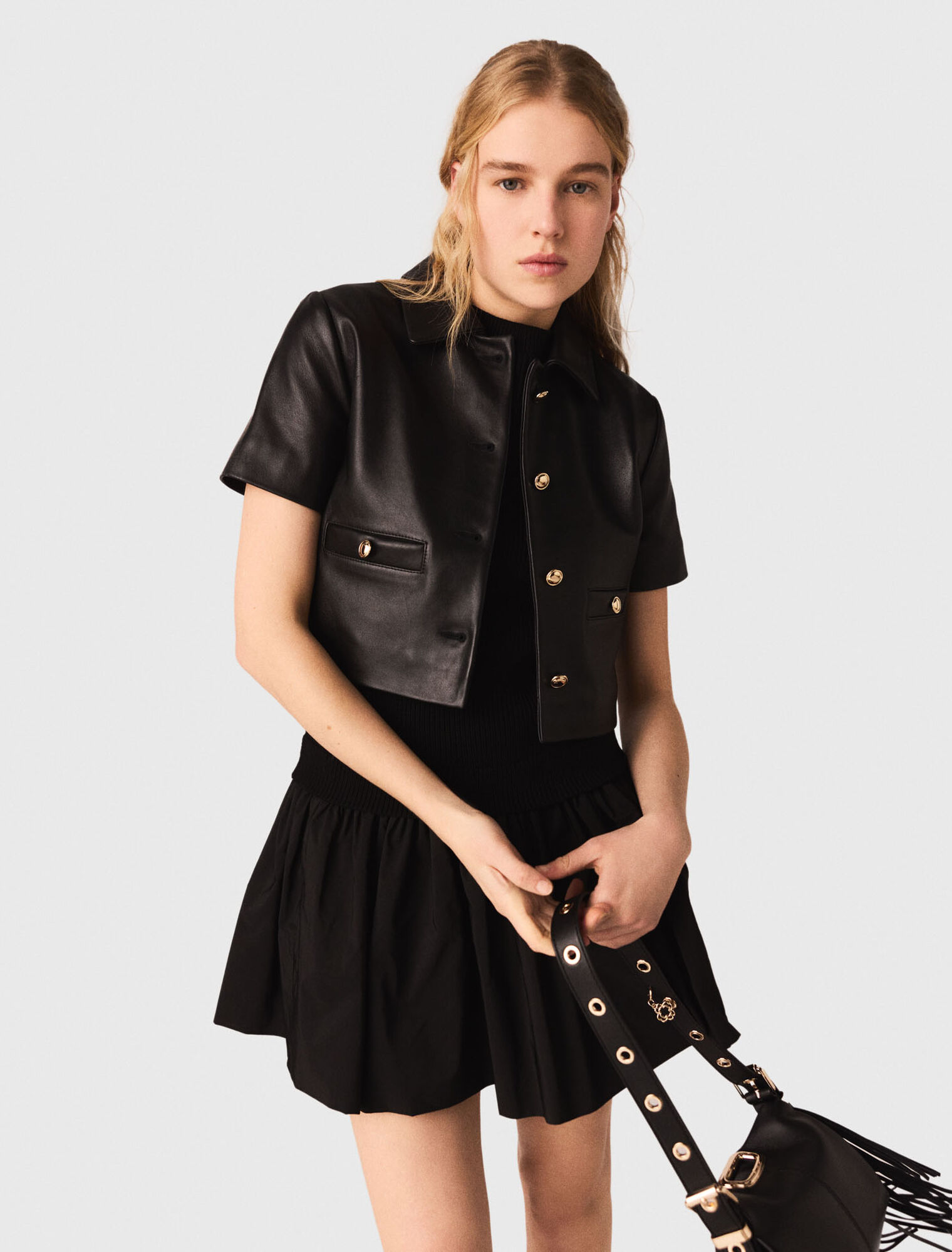 Cropped leather jacket