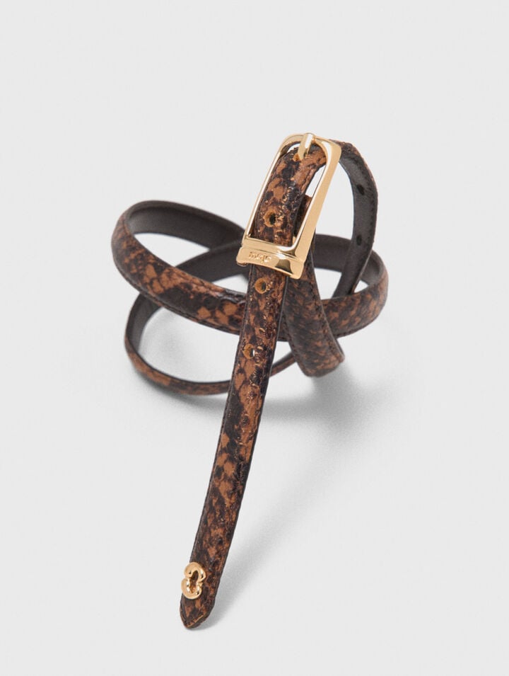 Slim embossed leather belt