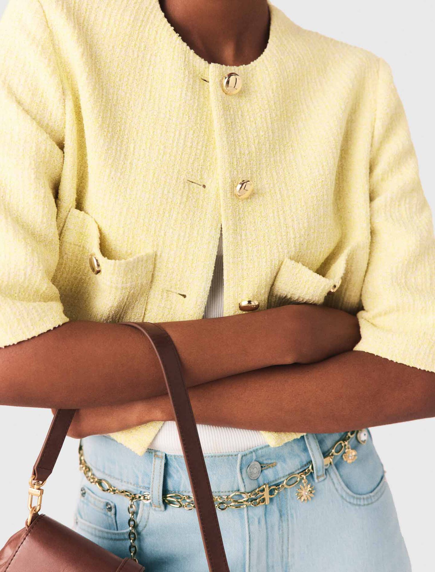 Short-sleeved tweed jacket