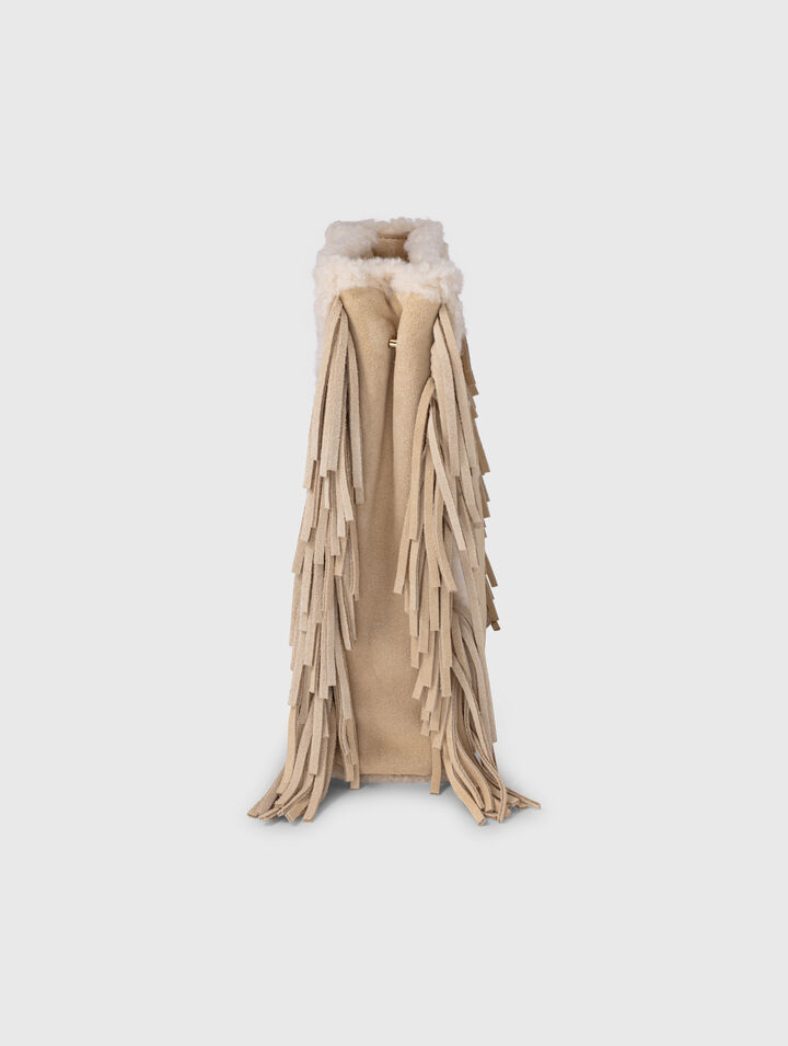 Suede and fur-effect M bag