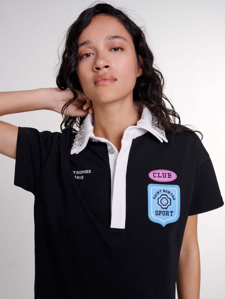Embroidered rhinestone polo dress