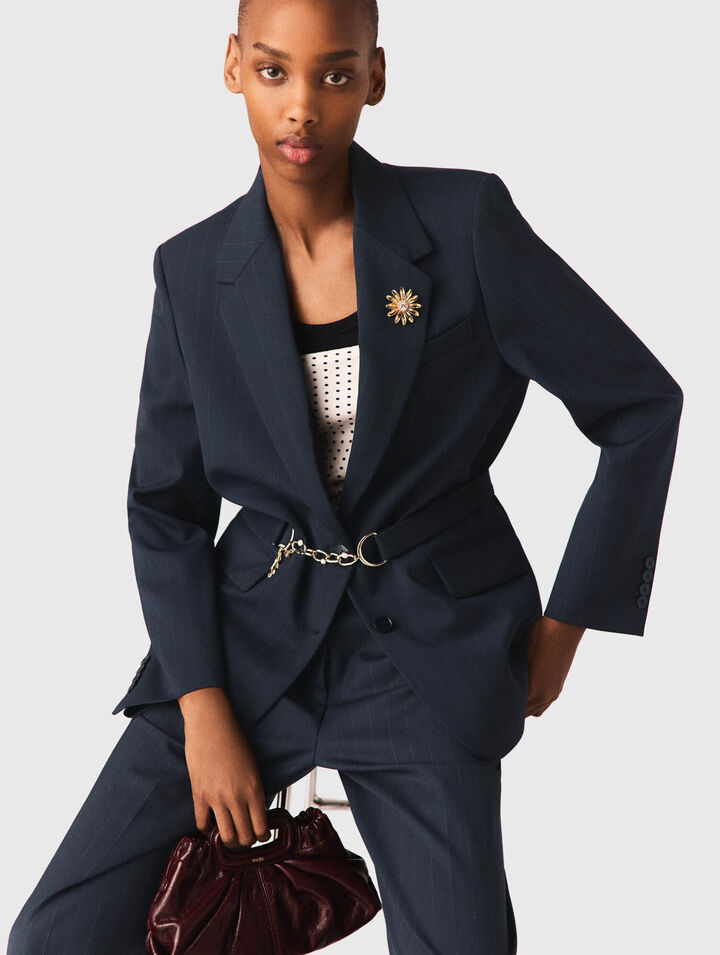 Gold rhinestone flower brooch