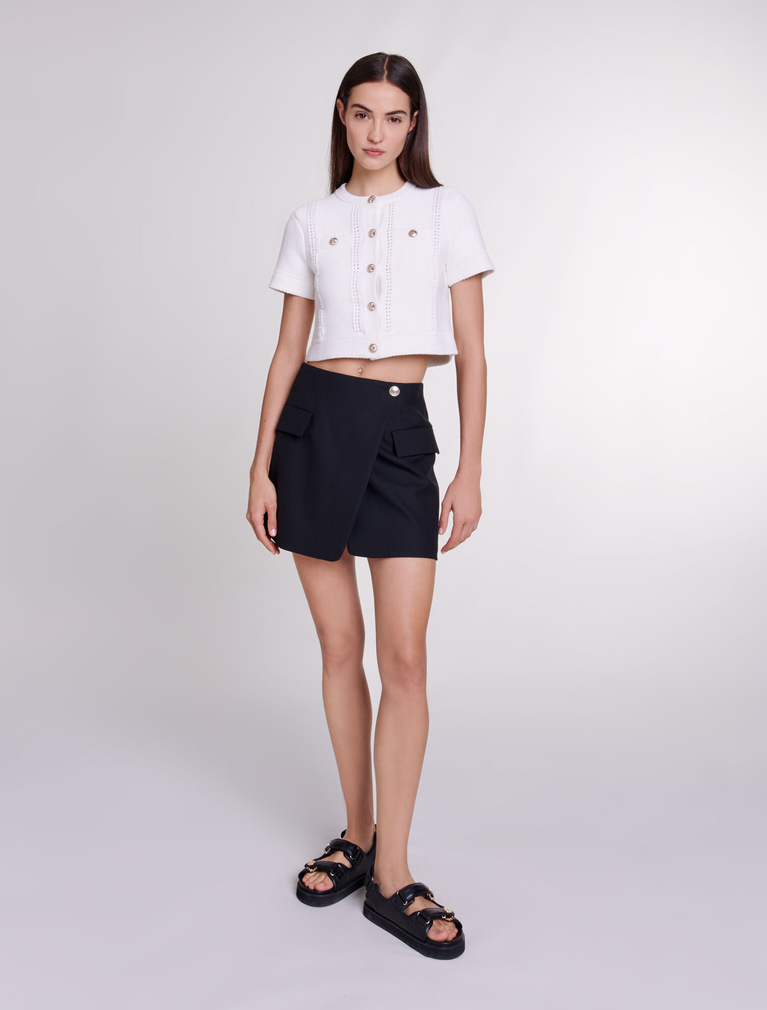 Asymmetric wrap skirt