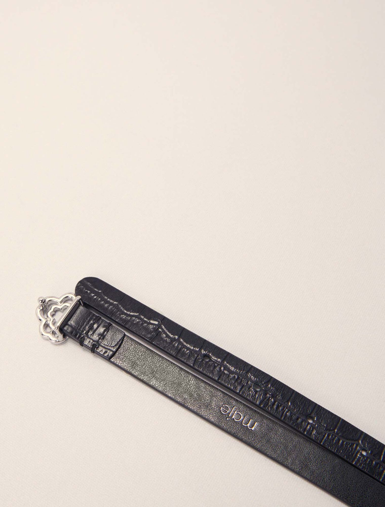 Slim mock croc leather Clover belt