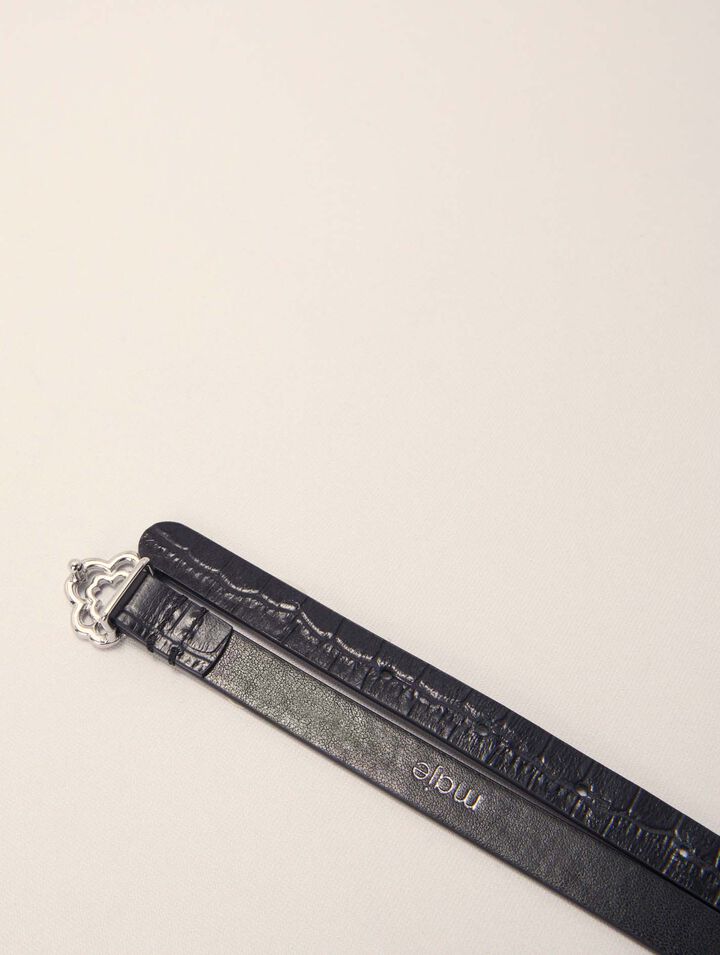 Slim mock croc leather Clover belt