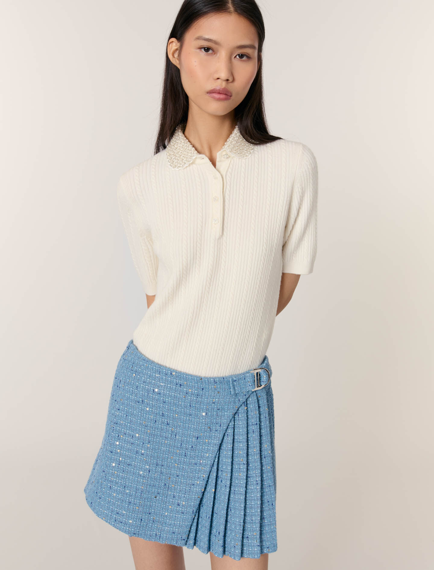 Pleated tweed skort - Offline_Skirts-Shorts | Maje