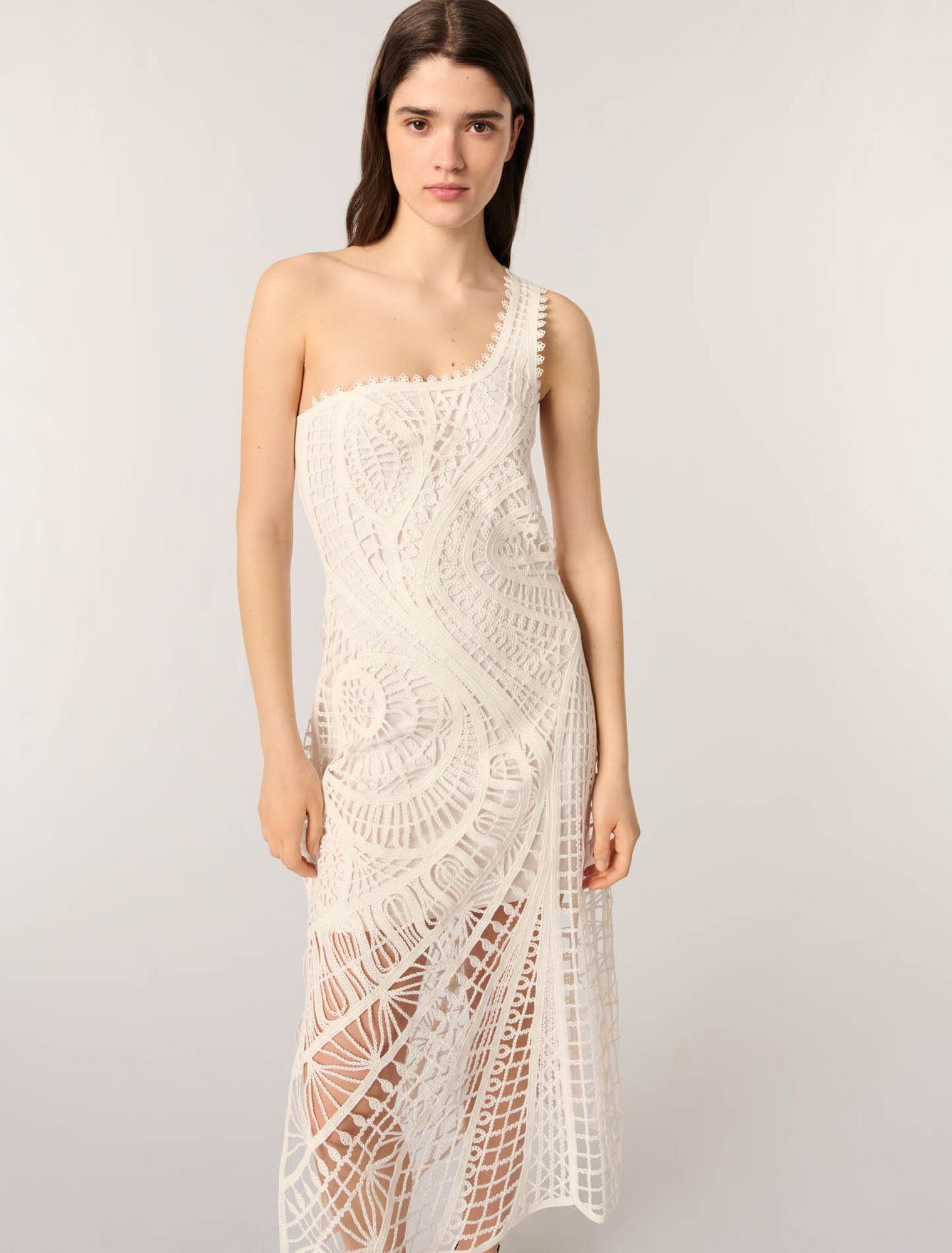 Asymmetrical crochet maxi dress
