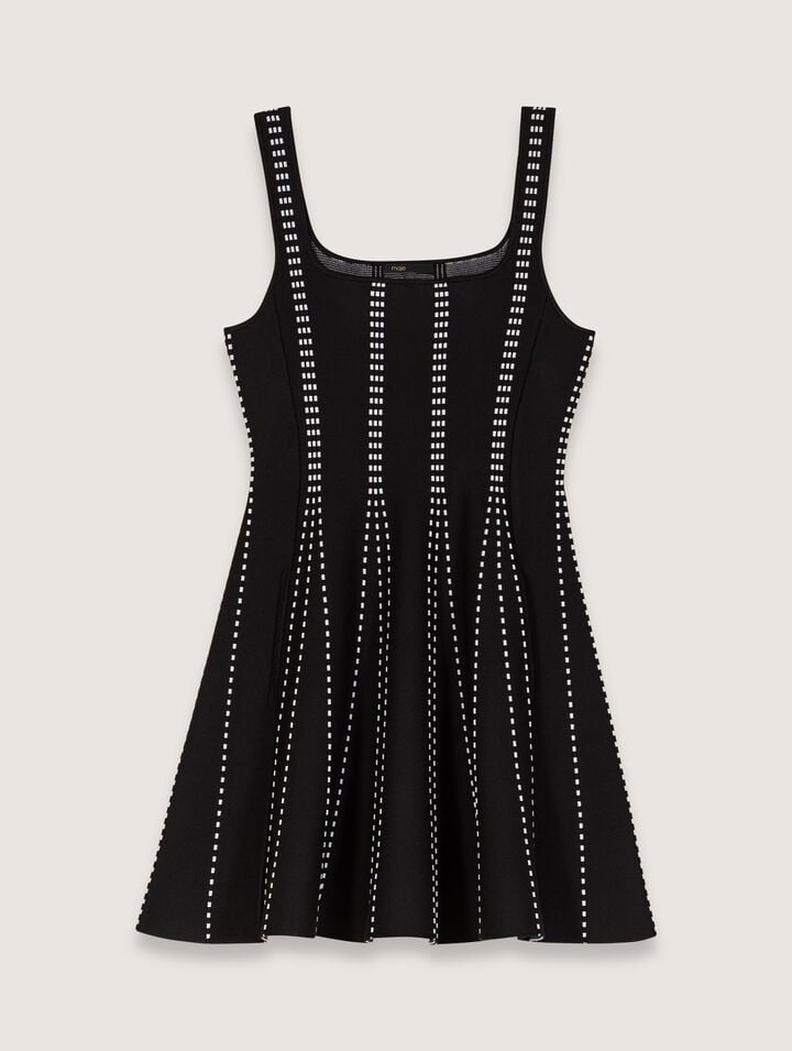 Maje Short Jacquard Knit Dress In Black/ecru