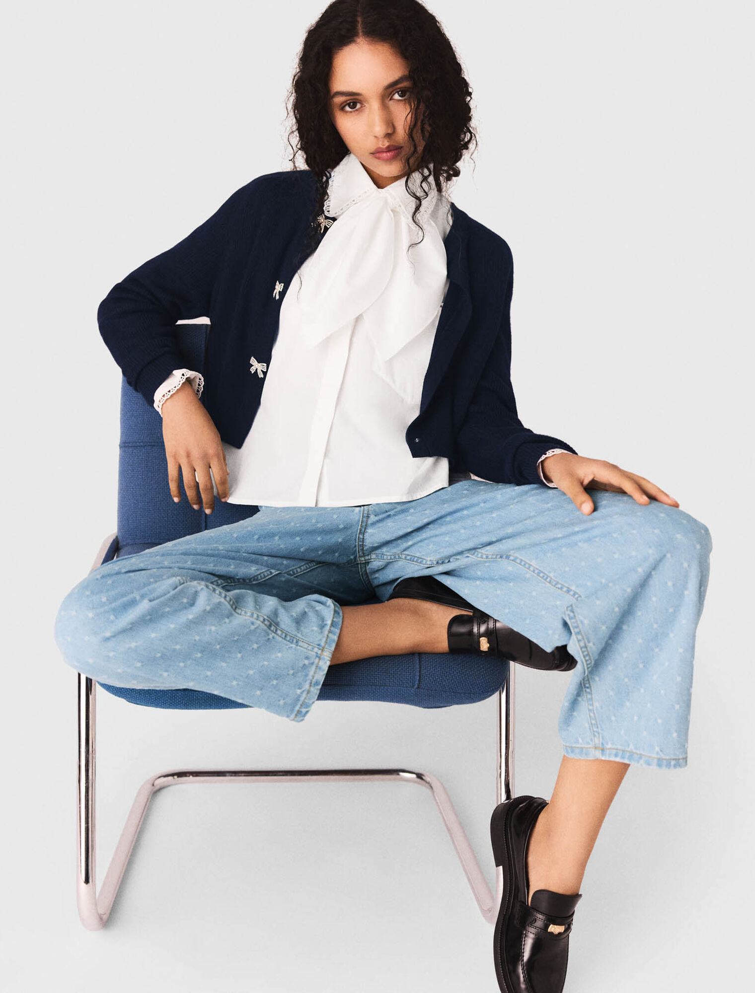 Jewelled bow-button cardigan