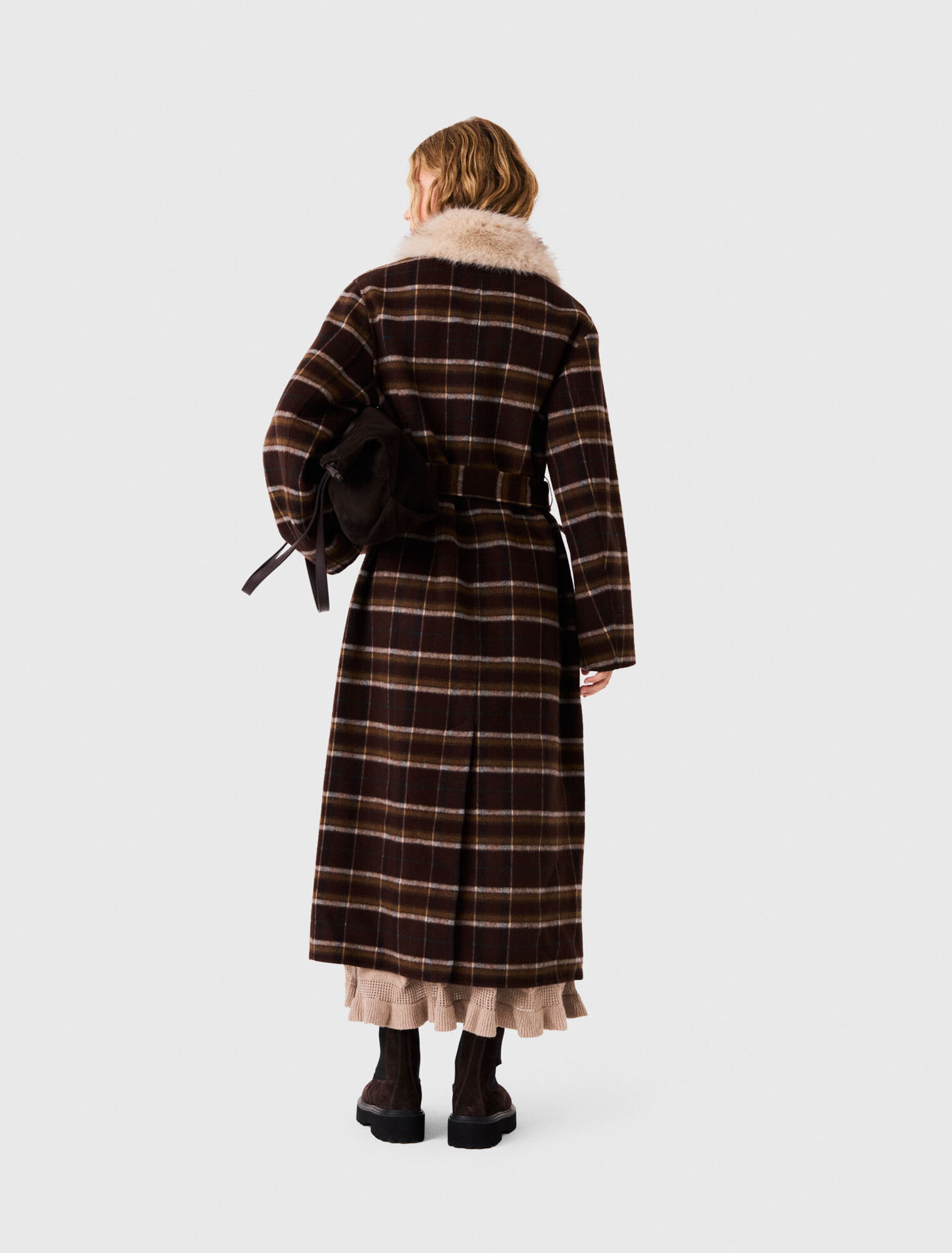 Long coat with faux fur collar