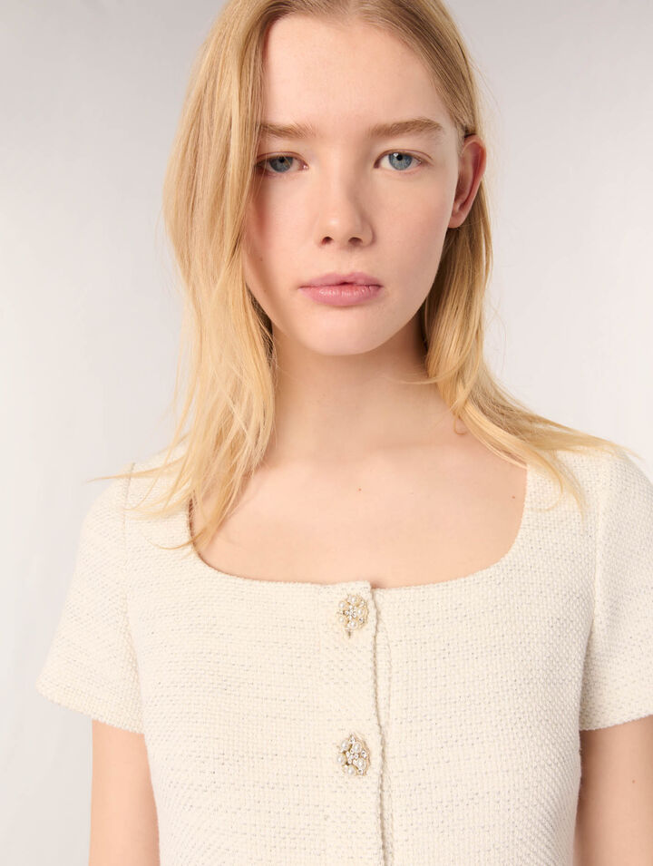 Tweed and lurex peplum top