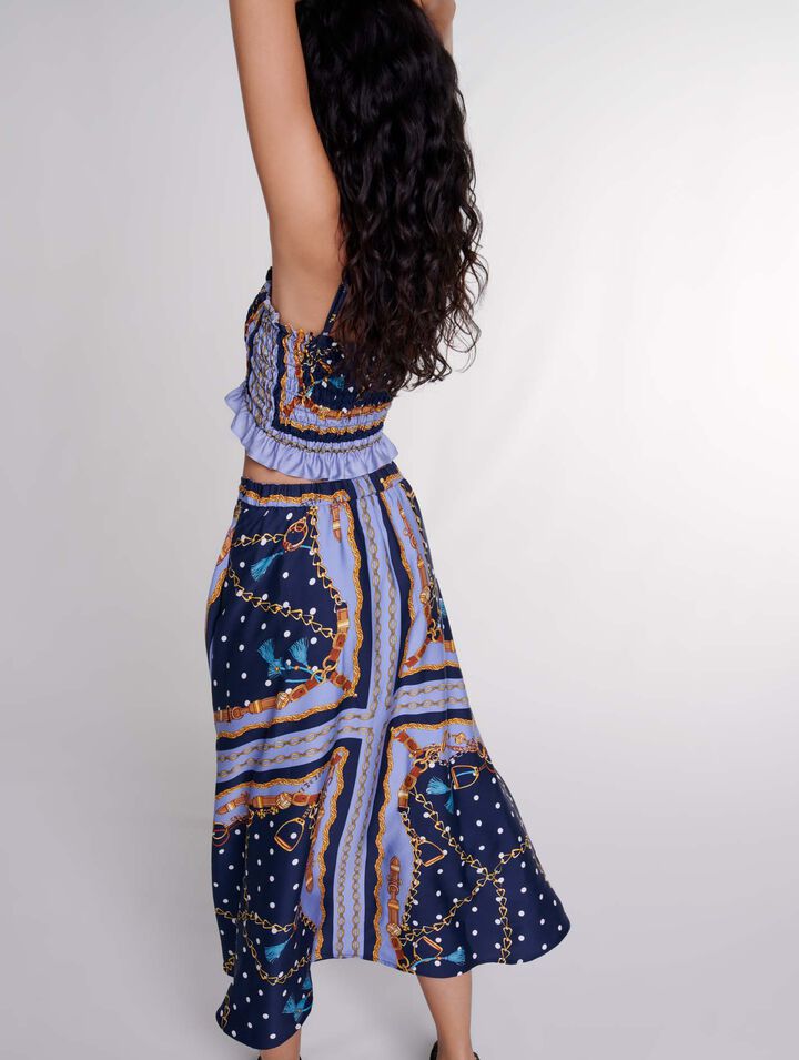 Satin-effect patterned short skirt 