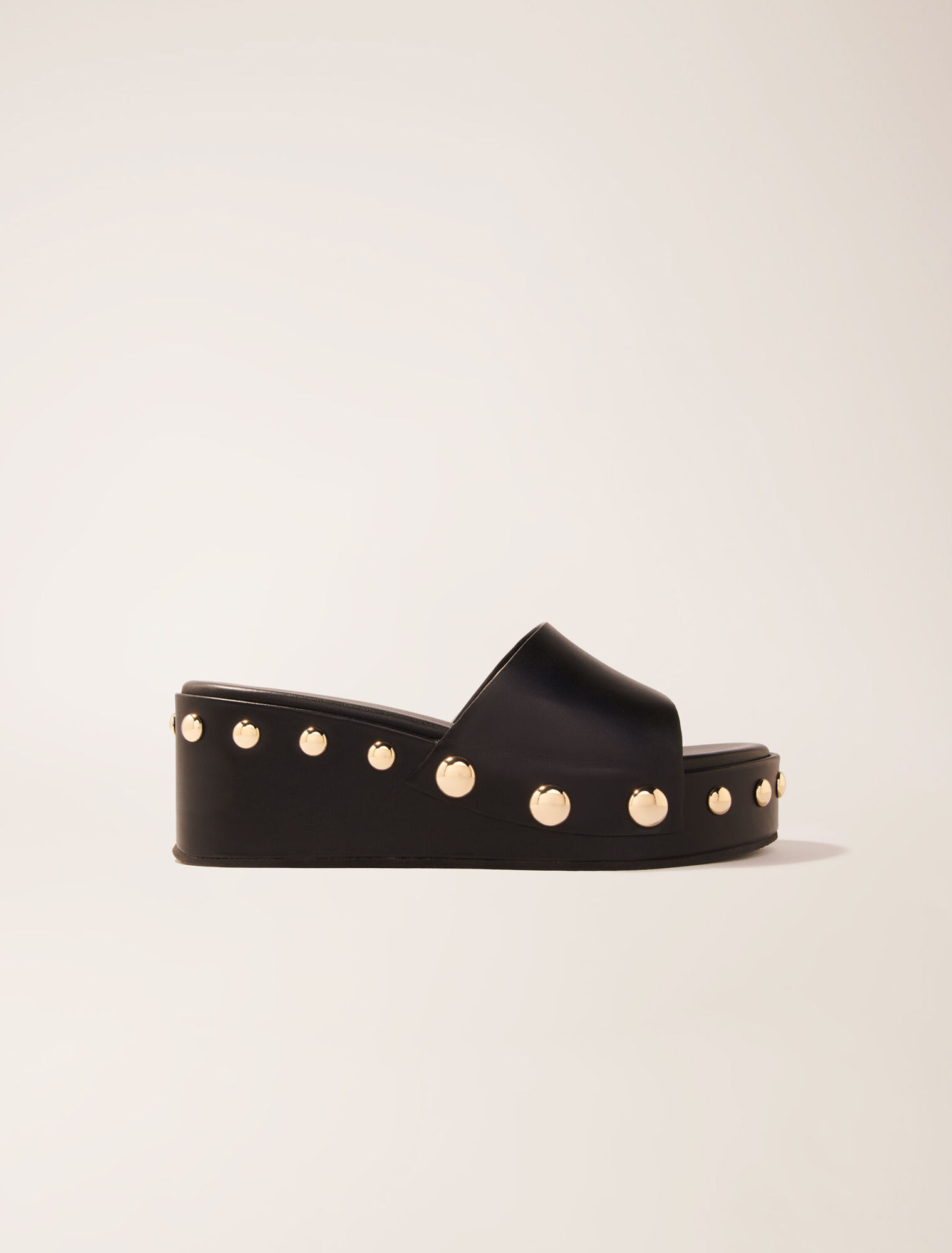 Leather studded wedge mules