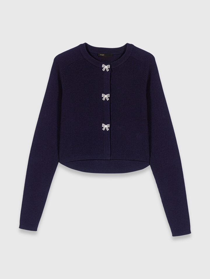 Jewelled bow-button cardigan