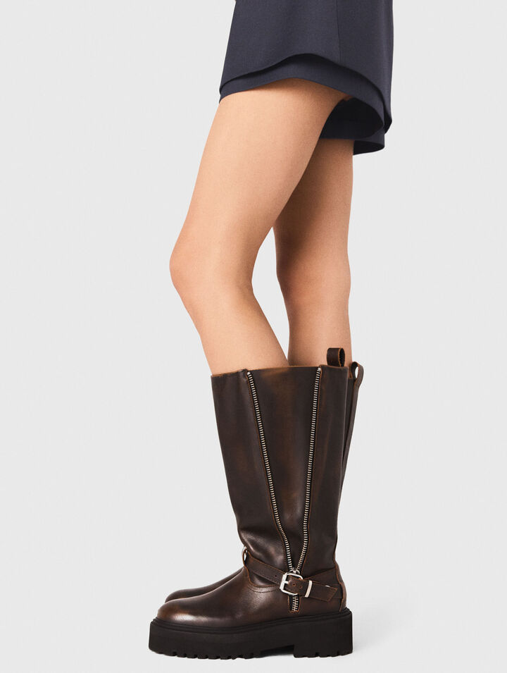 Leather biker boots