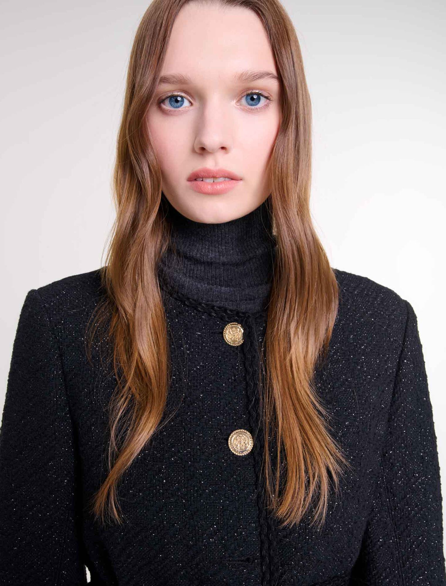 Straight-cut shiny tweed jacket