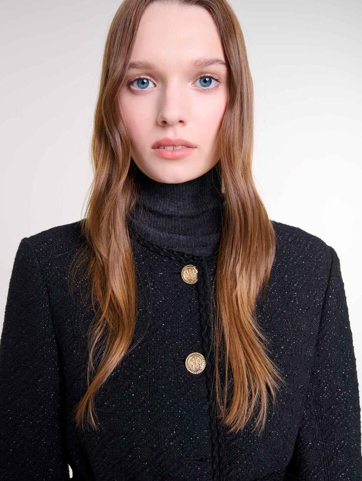 Straight-cut shiny tweed jacket