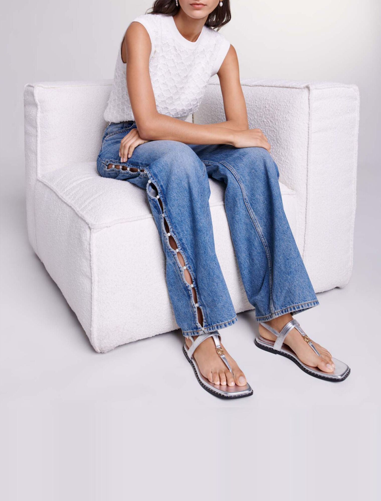 Beaded cutaway jeans