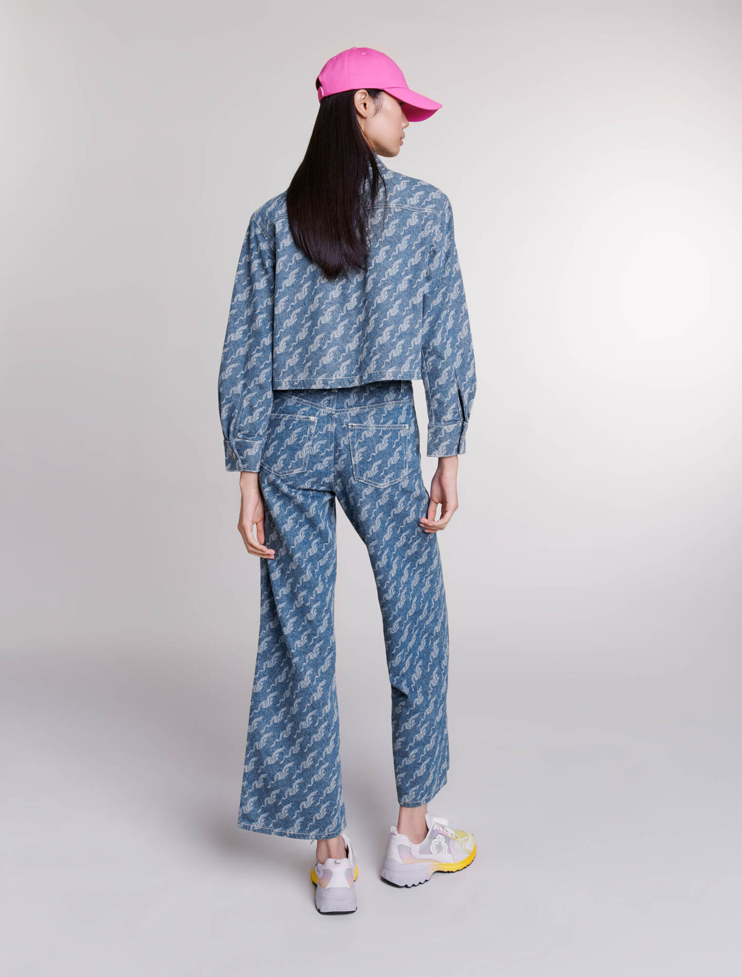Wide-leg patterned jeans