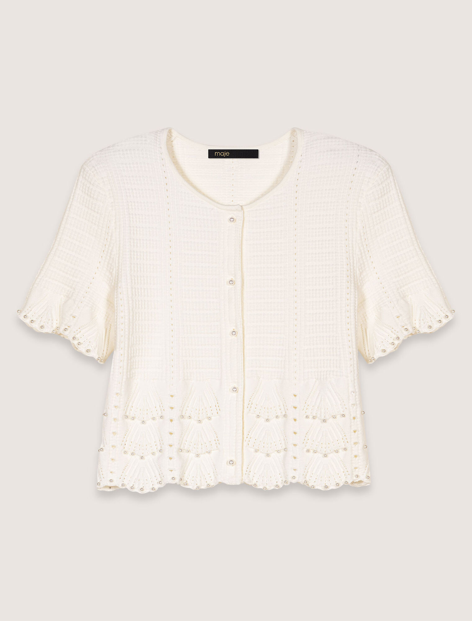 Beaded pointelle knit cardigan