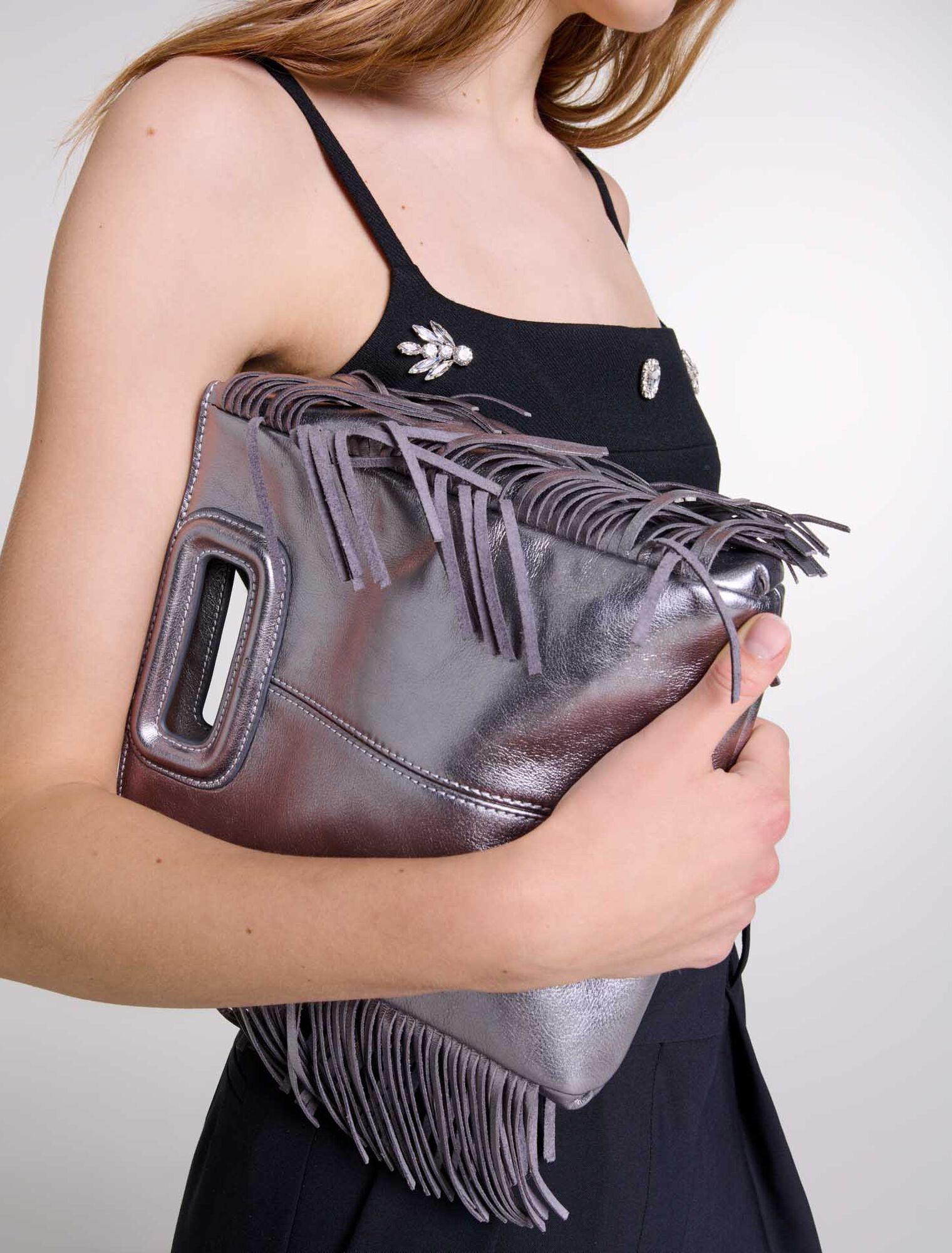 Gun metal leather M bag