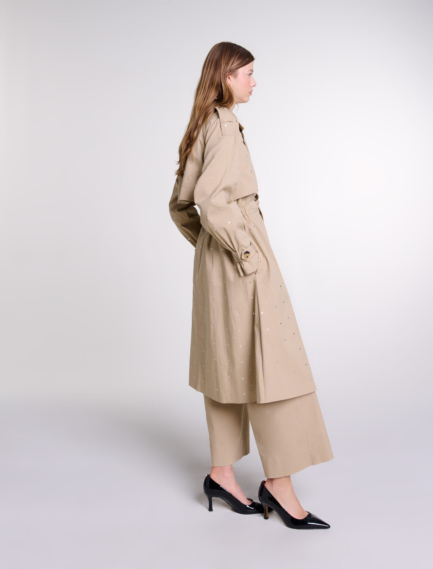 Studded elastic waist trench coat - Long coats | Maje Studded elastic waist trench coat - Long coats | Maje