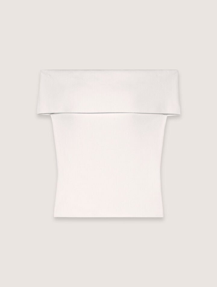 Maje Womens Blanc Bardot-neck Slim-fit Stretch-woven Top In White