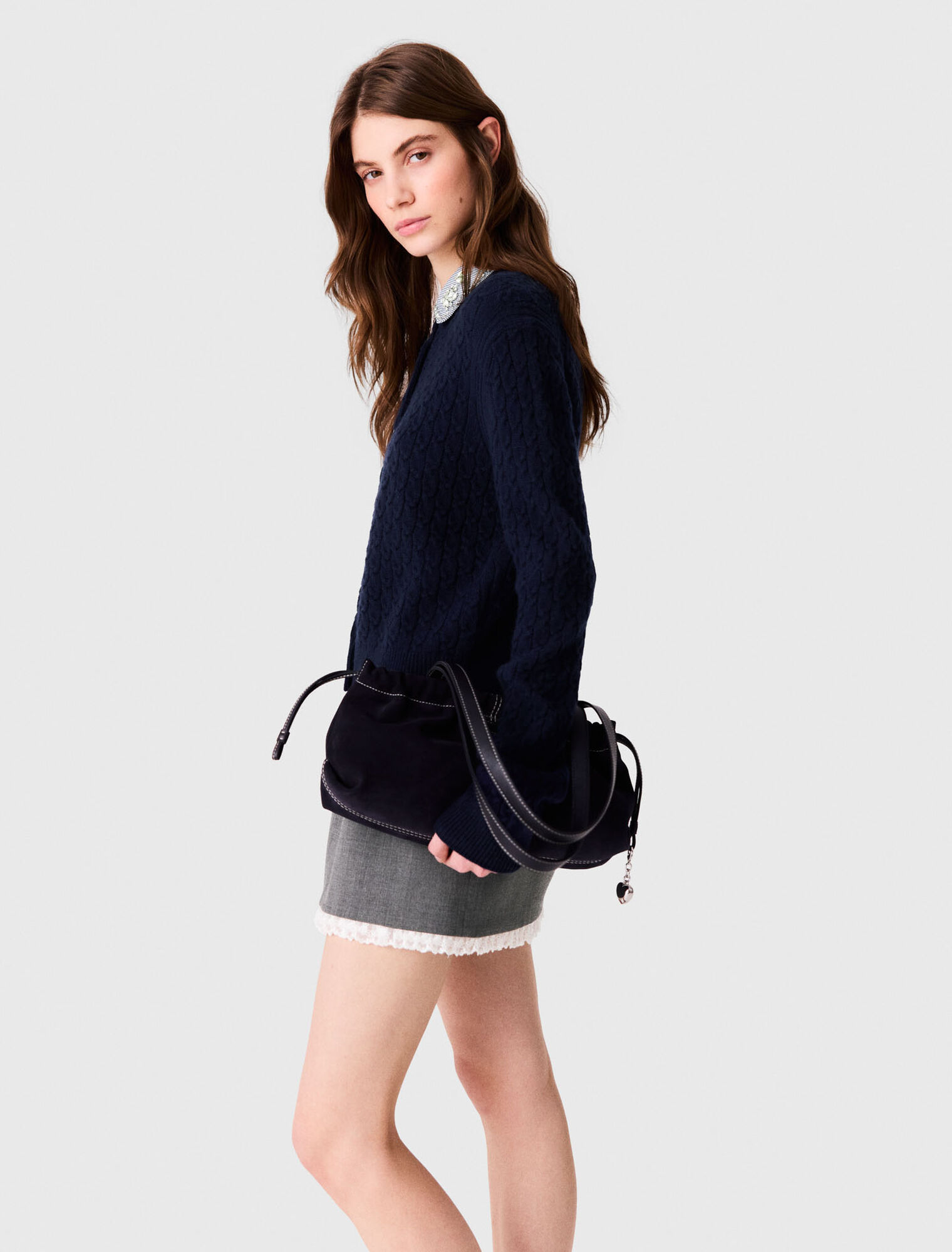 Cardigan with poplin collar