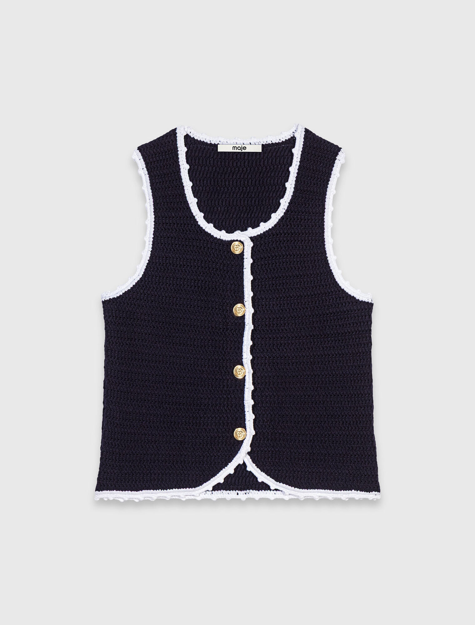 Knit top with crochet trim