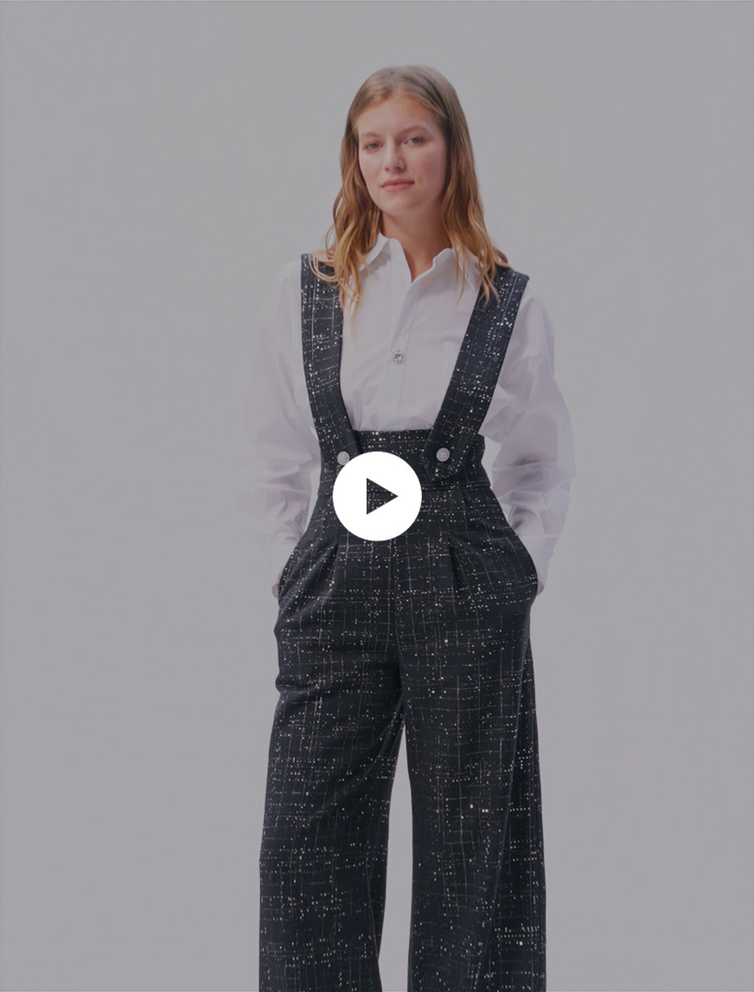 Wide-leg trousers with tweed braces