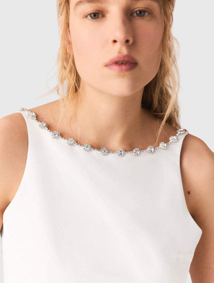 Jewelled collar taffeta crop top