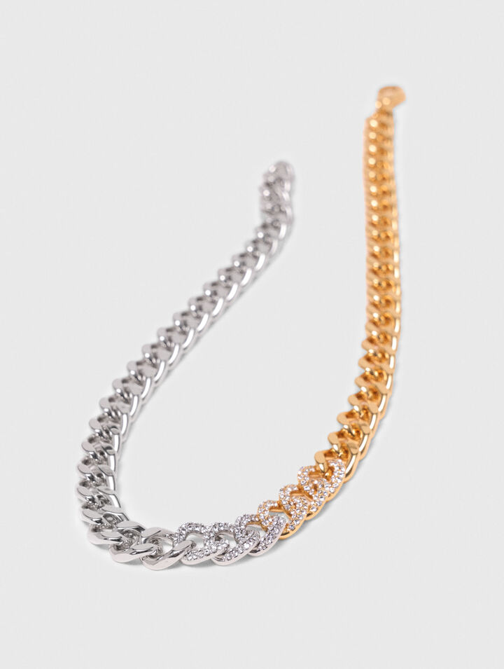 Two-tone rhinestone link necklace