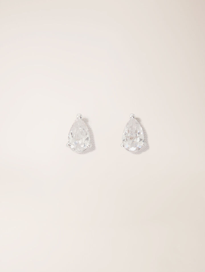 Maje Rhinestone Pear Small Stud Earrings In Silver