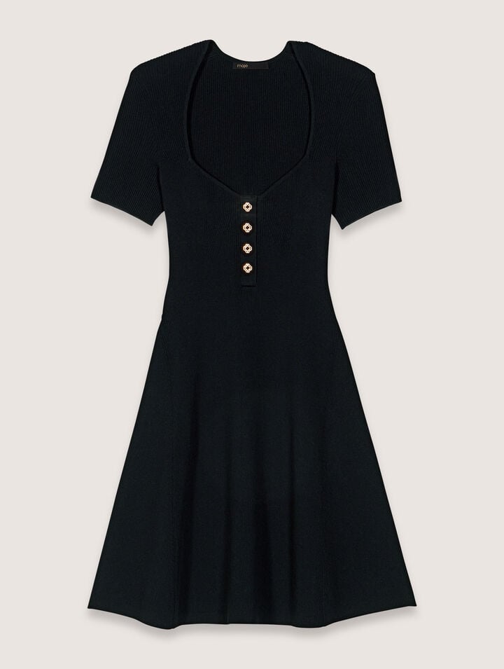 Maje Ribbed Mini Dress In Black