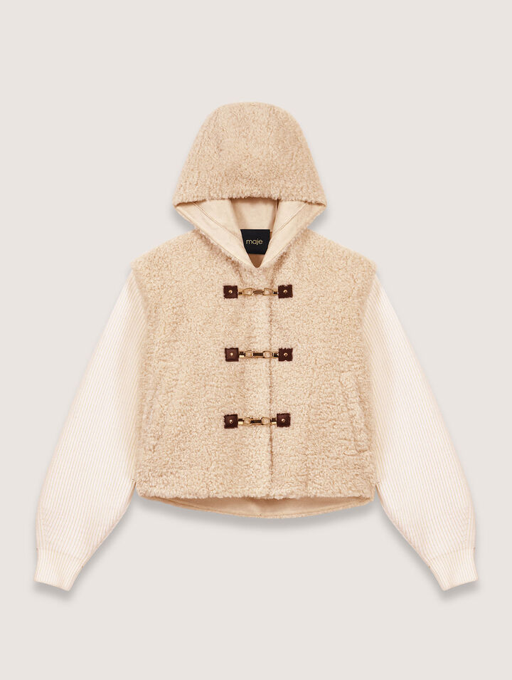 Dual-material faux fur jacket