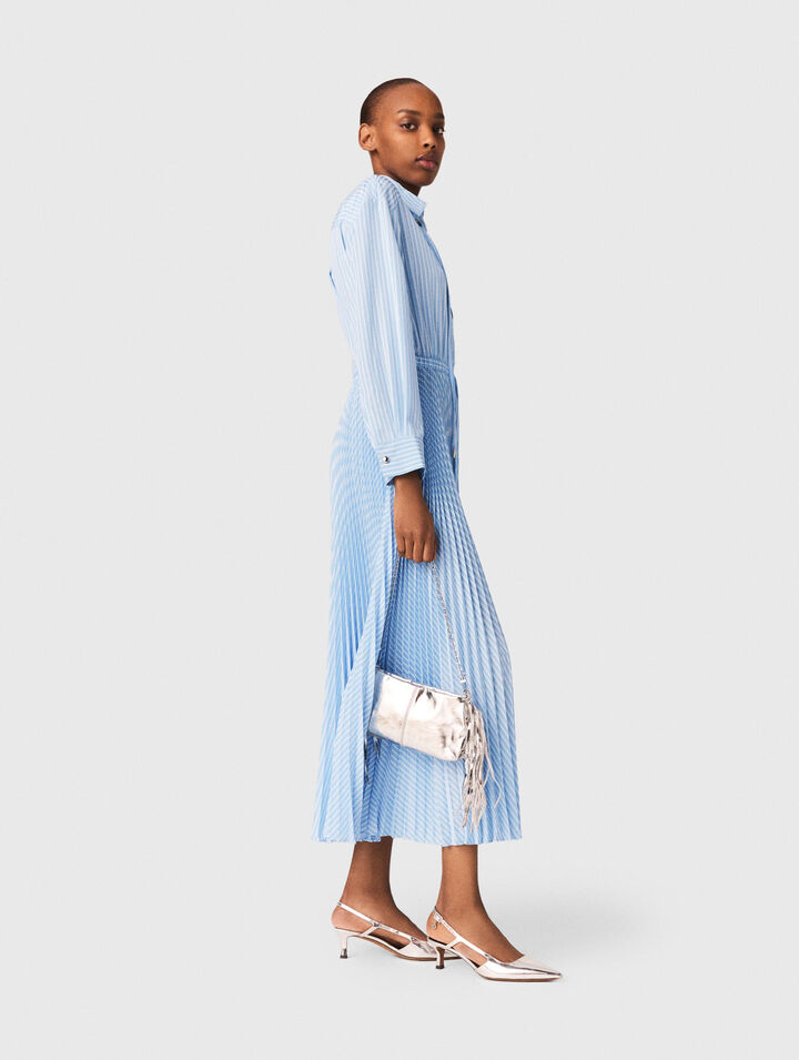 Long pleated dress with eyelets