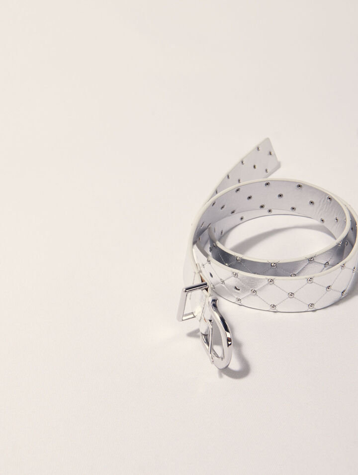 Quilted metallic leather belt
