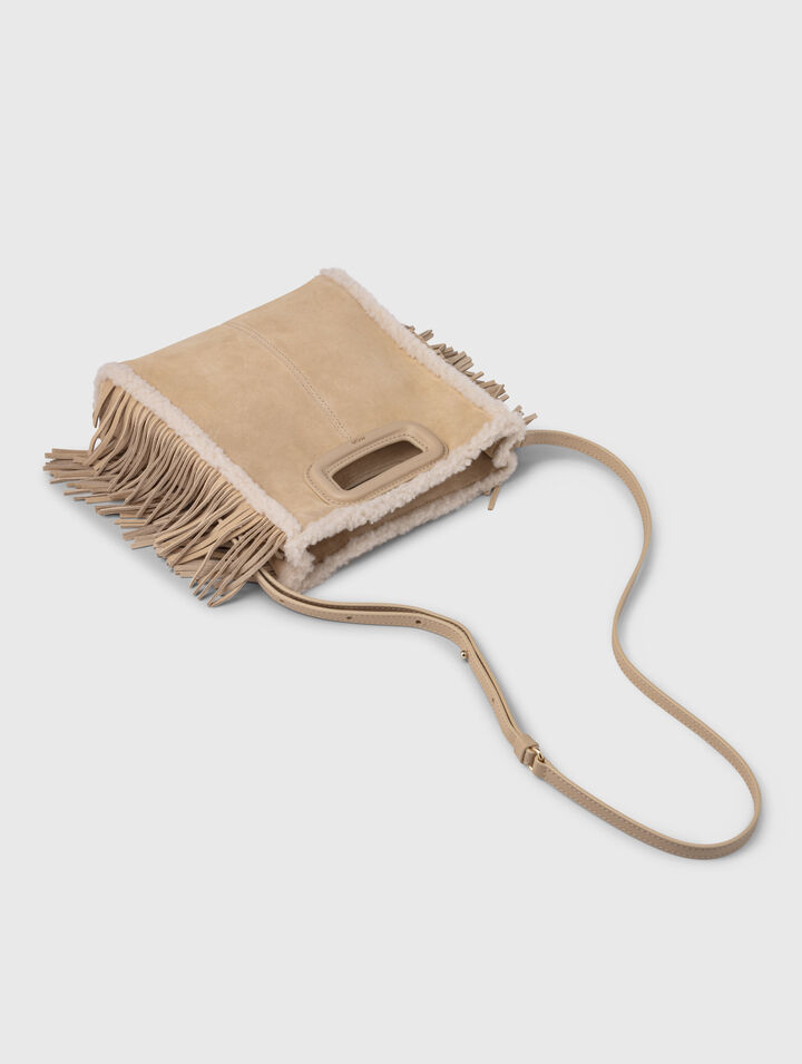 Suede and fur-effect M bag