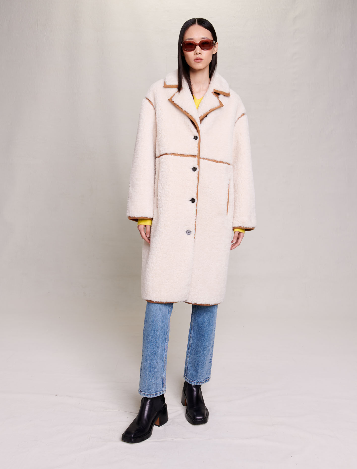 Long patchwork coat Coats Maje