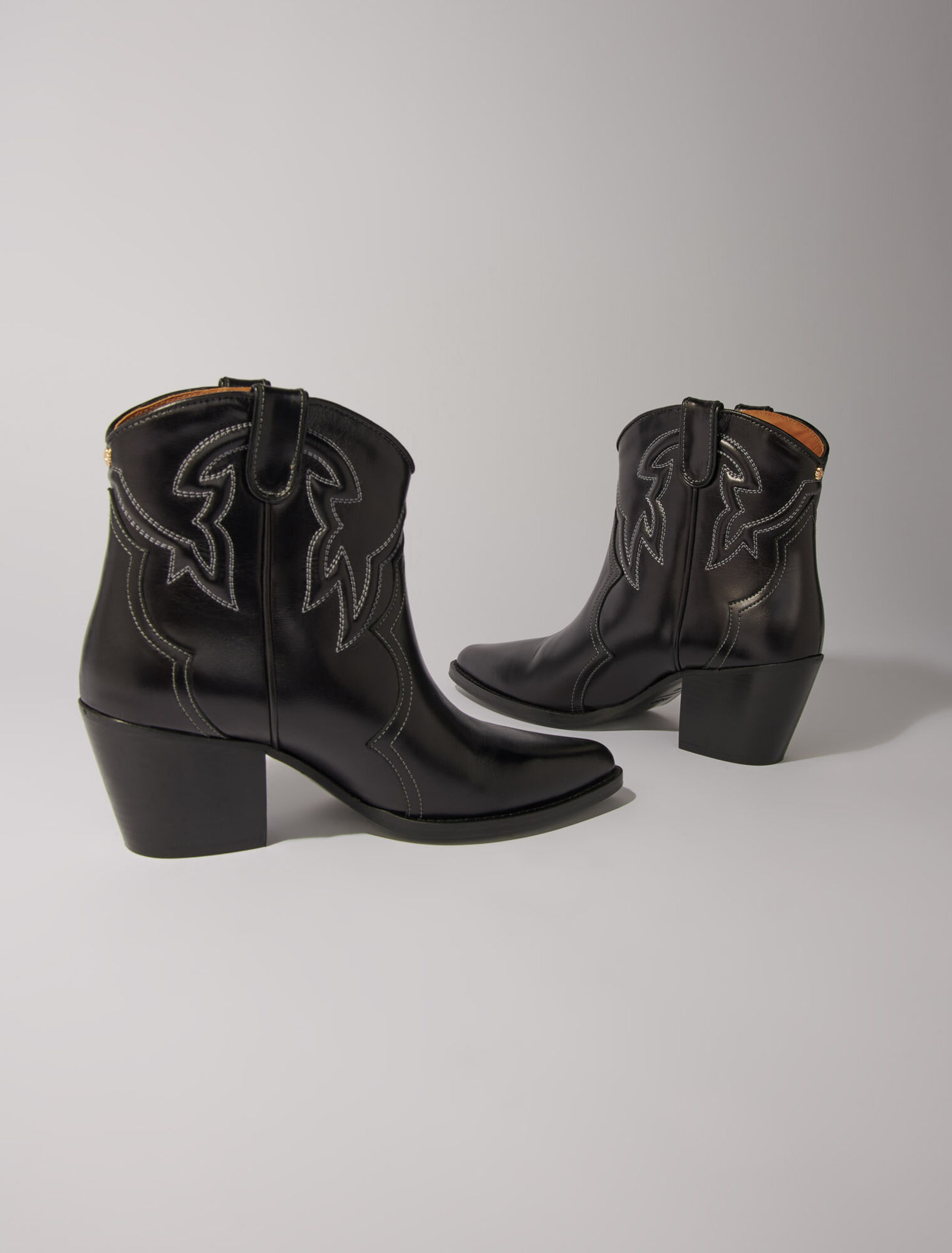 Leather cowboy ankle boots