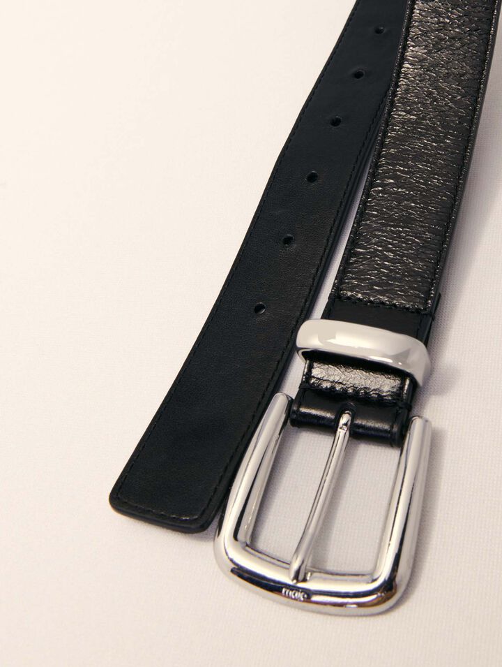 Leather belt with square buckle