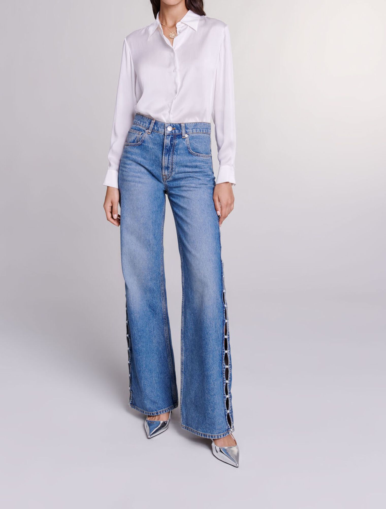 Beaded cutaway jeans