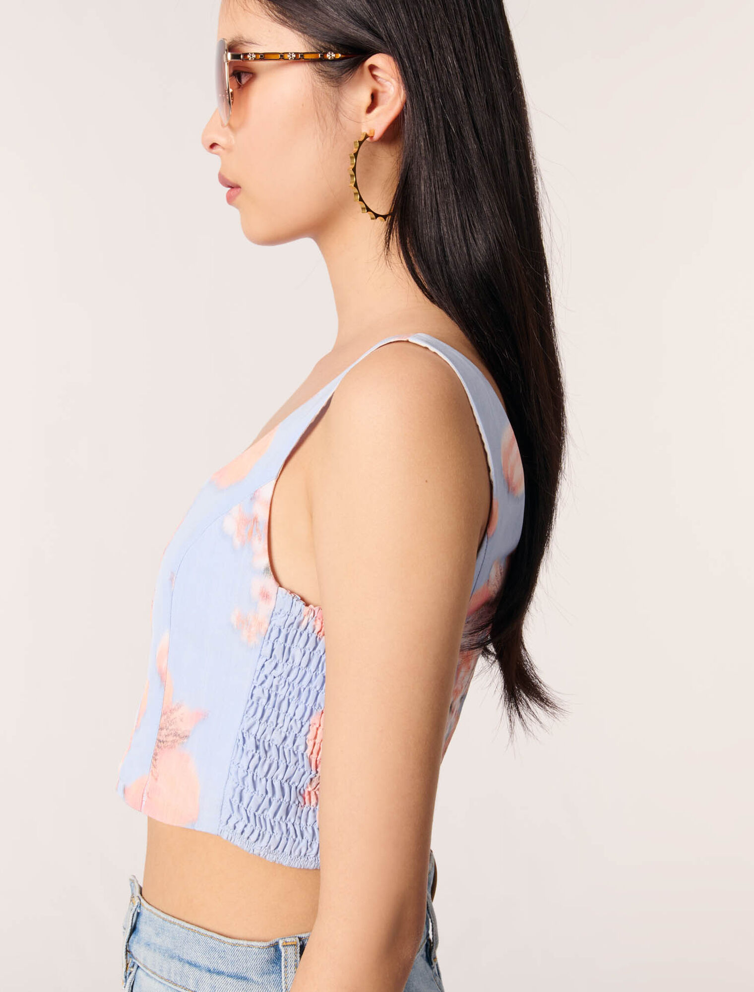 Patterned taffeta top