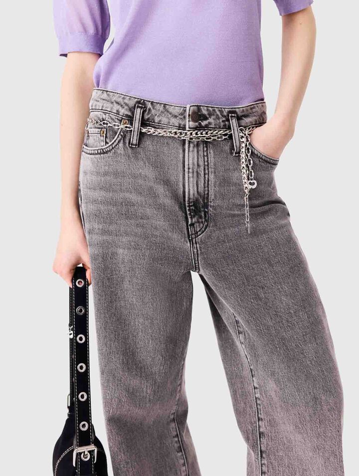 Wide-leg jeans with chain-link belt