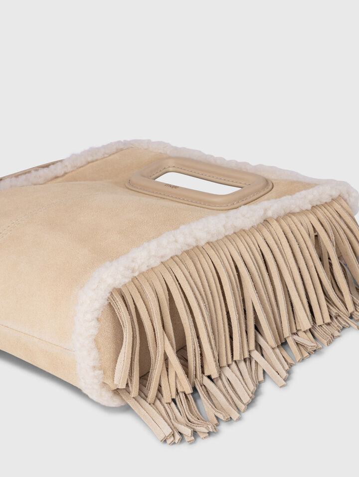 Suede and fur-effect M bag